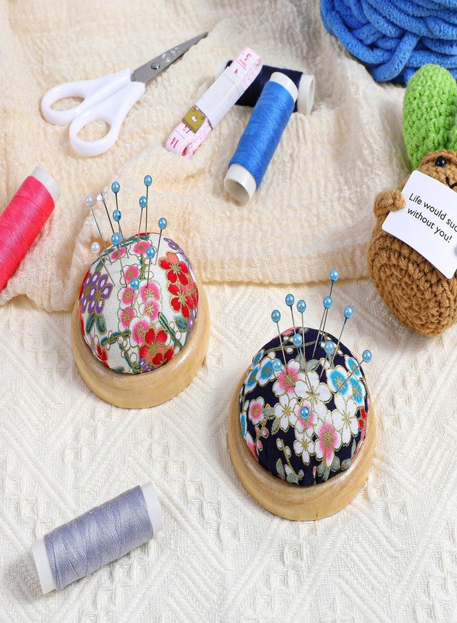 Buildcon 2 Piece Pin Cushion, Wooden Base Needle Holder for Sewing, Japanese Style Pin Cushions for Crafting, DIY Projects, Safe Needle Storage, 7cm Diameter, 3.85cm Height - Image 2